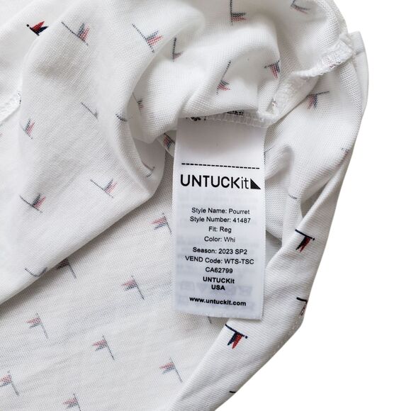 Untuckit Pourret Polo Shirt Mens XXL Nautical Flag AOP White Pima Cotton Golf - Picture 6 of 9